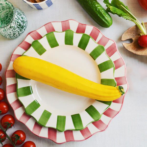 Fan-shaped striped hand-painted dinner plate